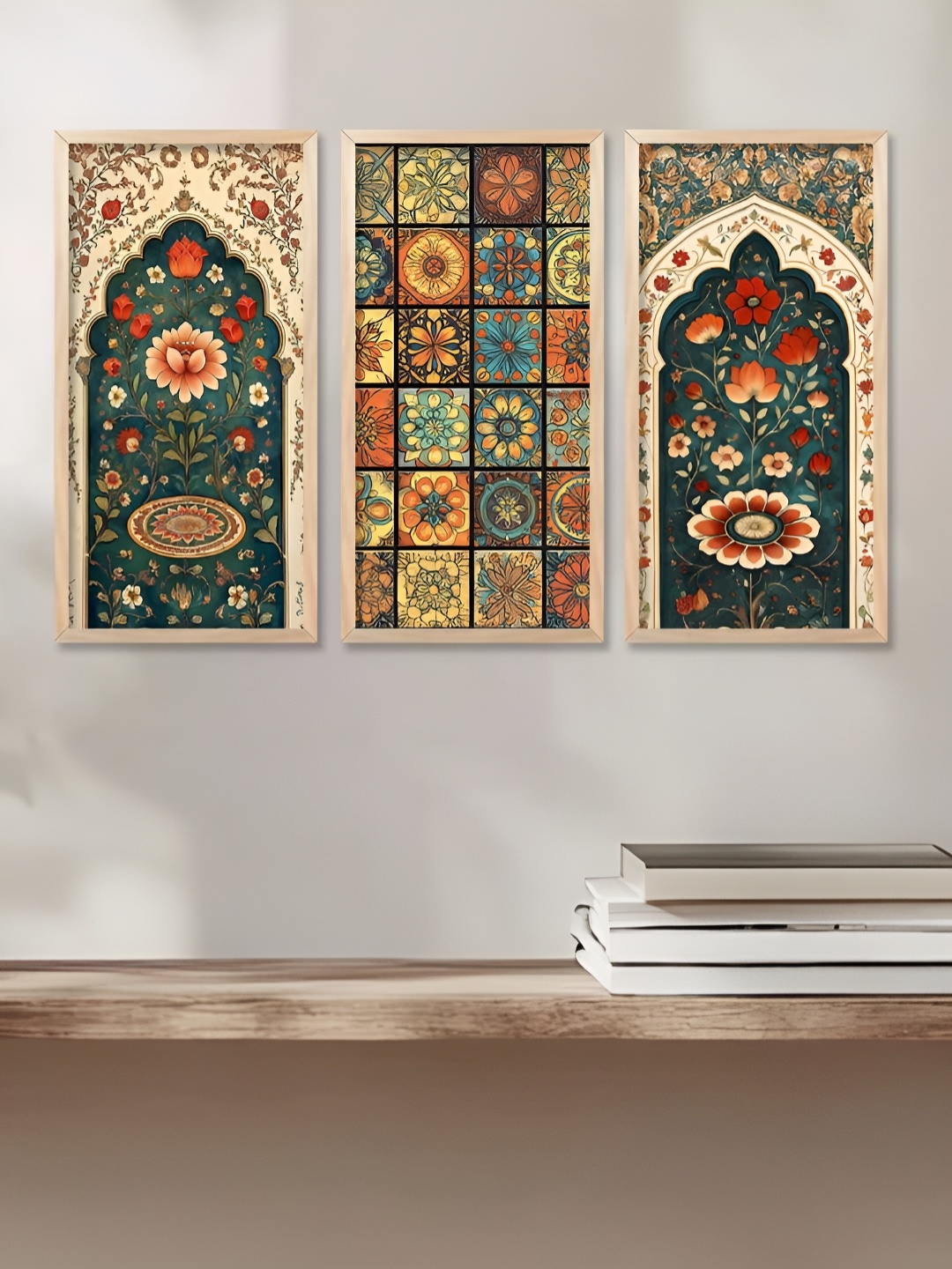 

WALLLANE Brown & Green 3 Piece Wood Abstract Wall Paintings