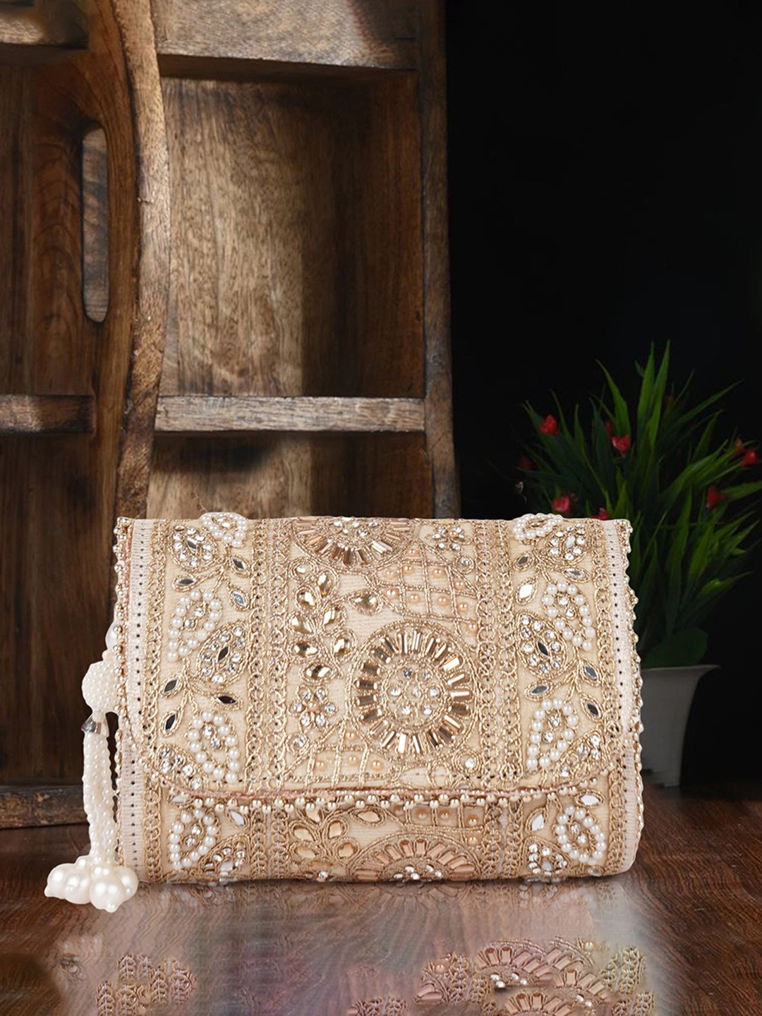 

PLANX Embroidered Potli Clutch, Gold