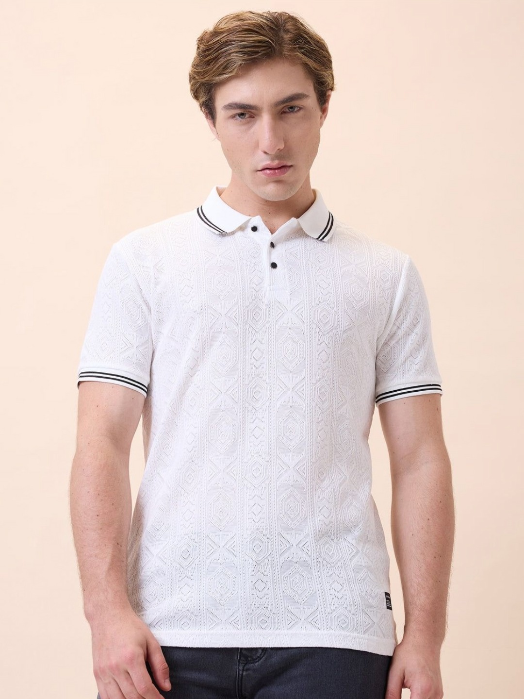 

Status Quo Men Polo Collar Pockets T-shirt, Off white