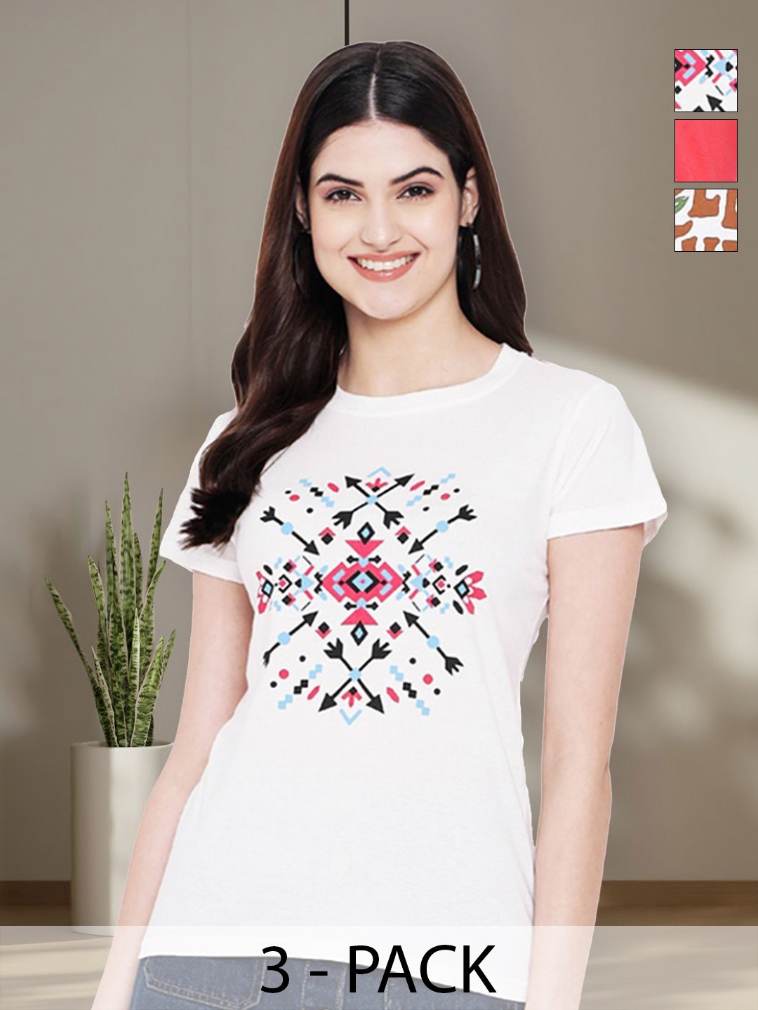 

Tromko Women Typography 3 Printed Applique T-shirt, Multi
