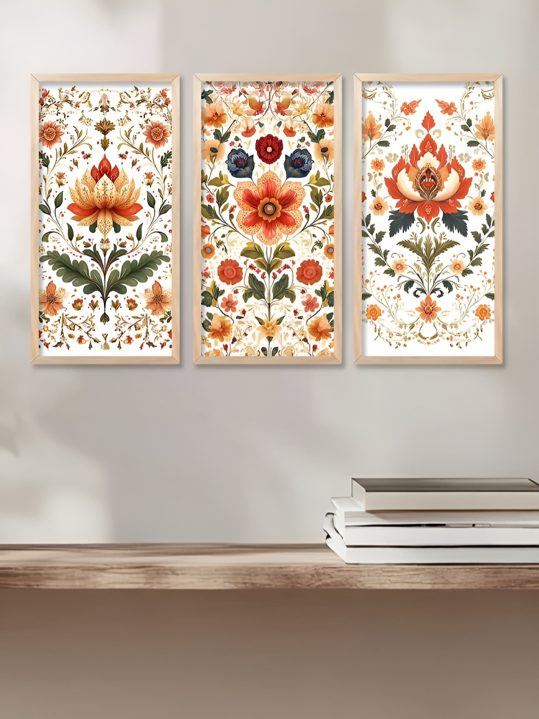 

WALLLANE Off White & Orange 3 Piece Wood Abstract Wall Paintings