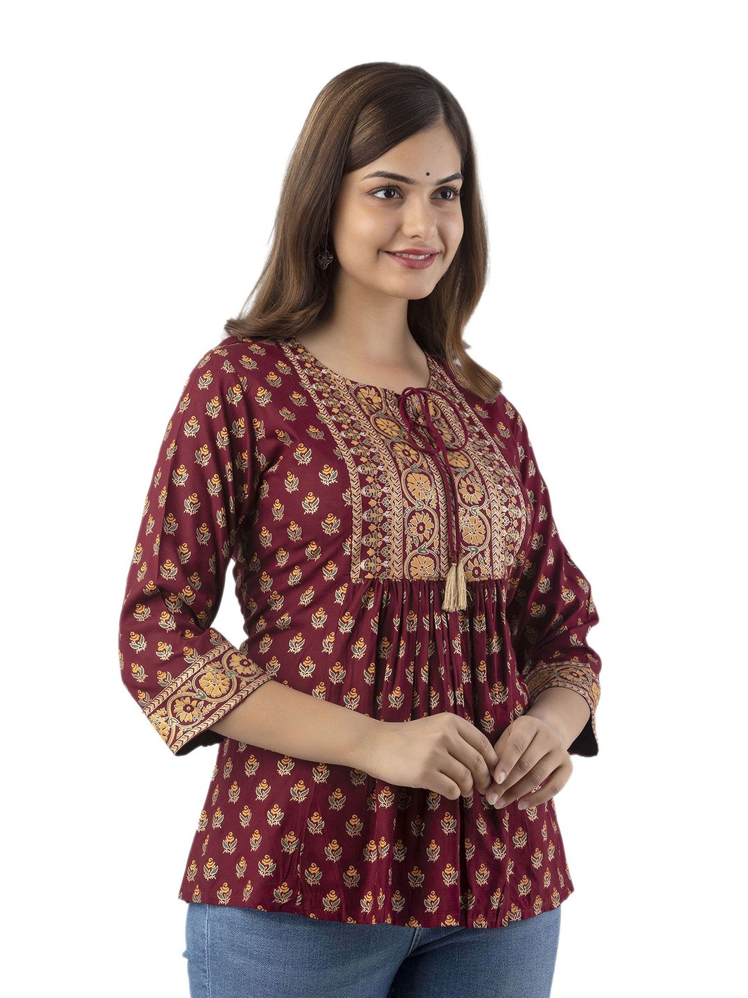 

DMP FASHION Print Empire Top, Red