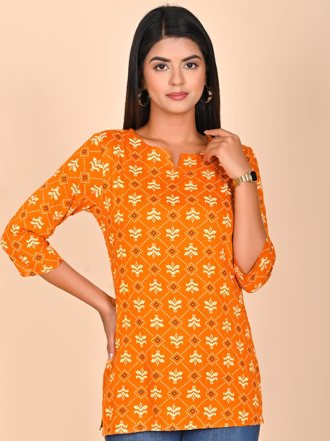

Rashmi Shree Creation Geometric Print Top, Orange