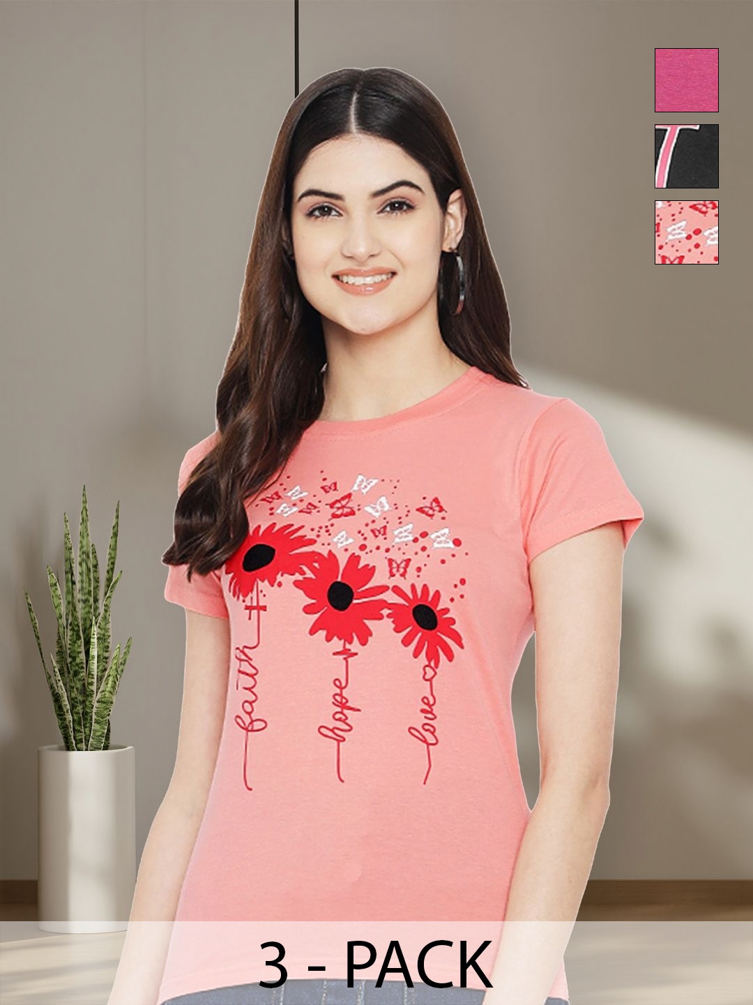 

Tromko Women Typography 3 Printed Applique T-shirt, Multi