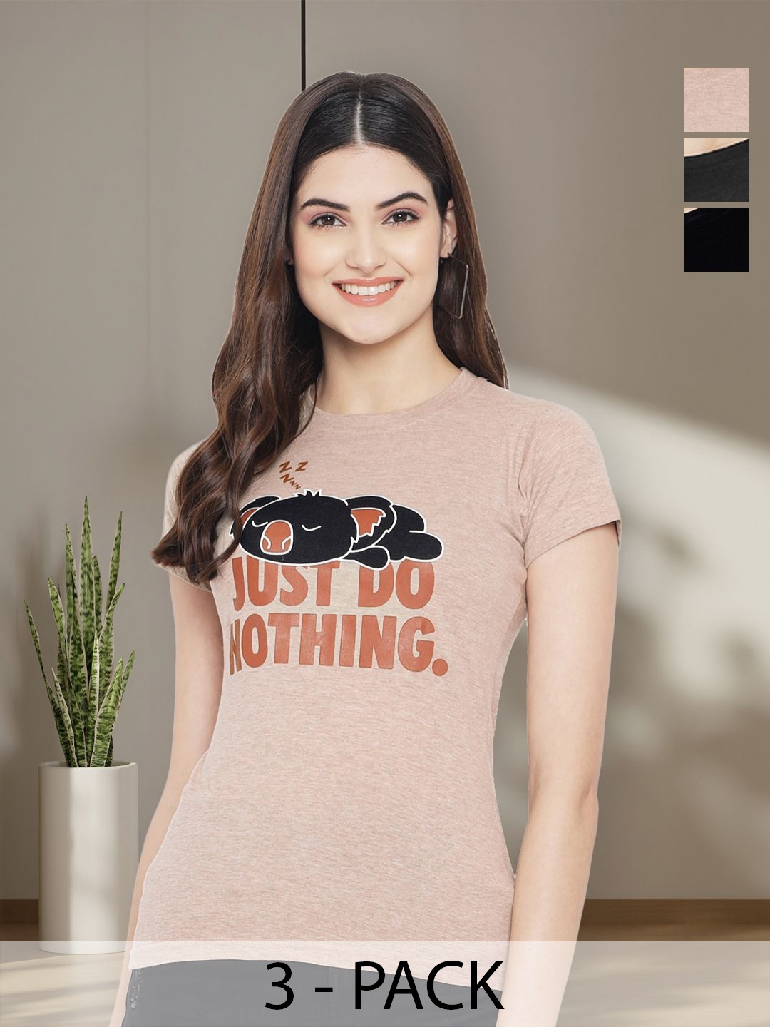 

Tromko Women Typography 3 Printed Applique T-shirt, Multi