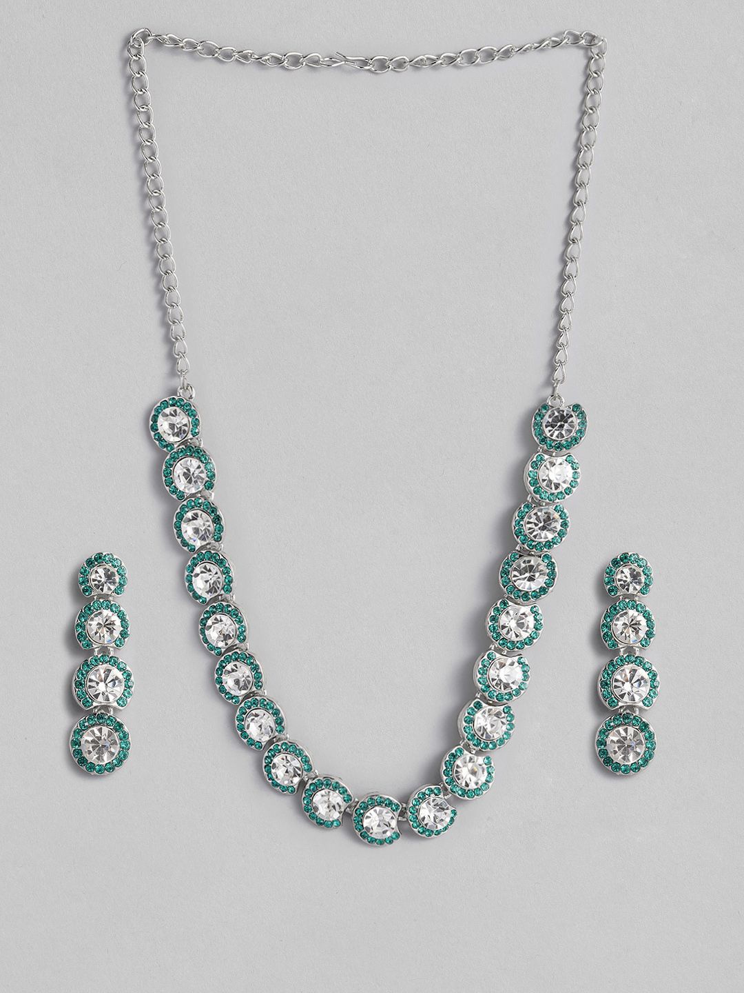 

Sangria Silver-Plated American Diamond Studded Jewellery Set