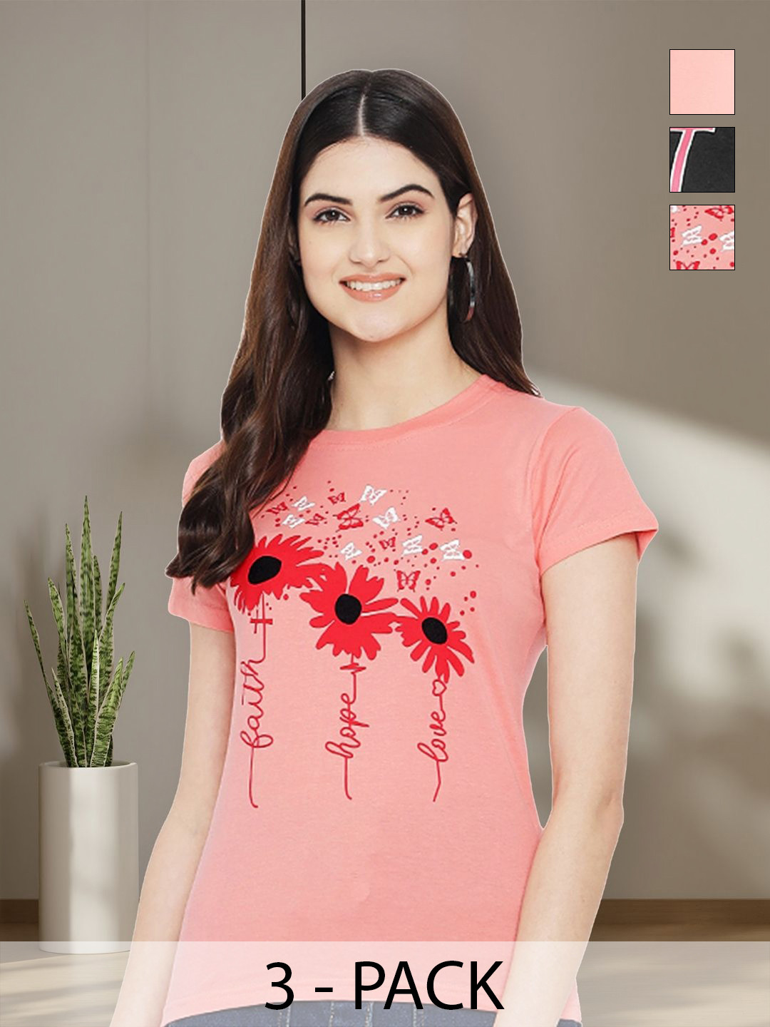 

Tromko Women Typography 3 Printed Applique T-shirt, Multi