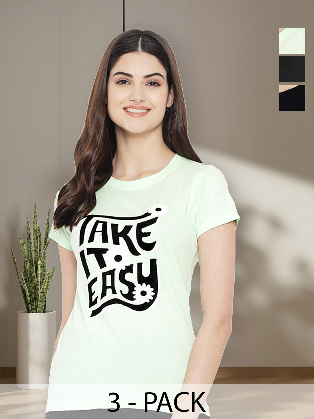 

Tromko Women Typography 3 Printed Applique T-shirt, Multi