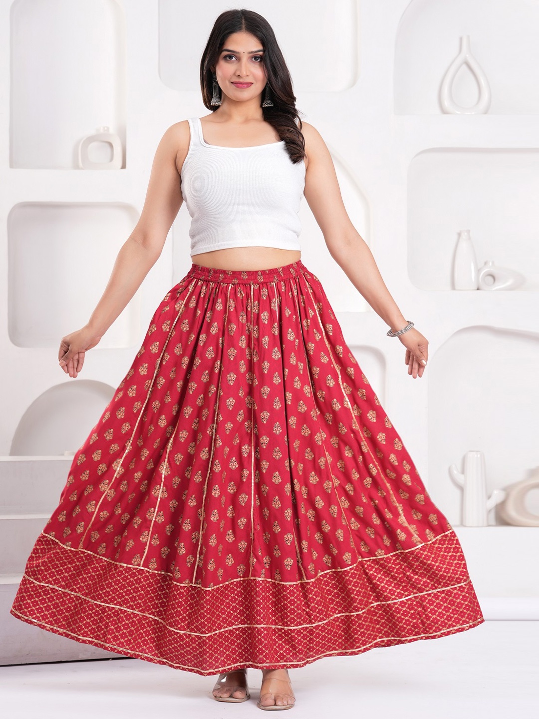 

Clothy N Wave Printed Flared Maxi Skirt, Maroon
