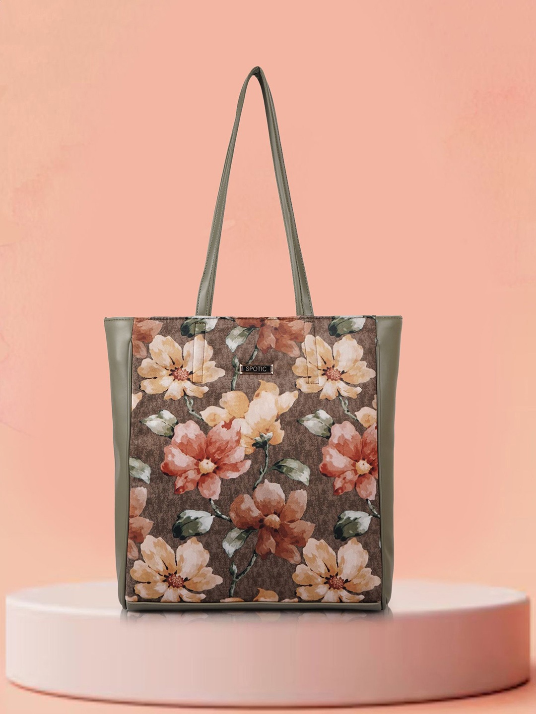 

SPOTIC Floral Shopper Tote Bag with Tasselled, Olive