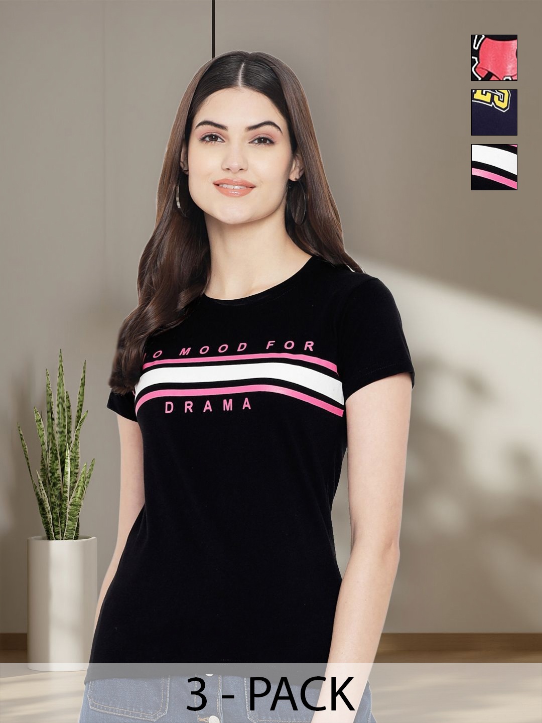 

Tromko Women Typography 3 Printed Applique T-shirt, Multi