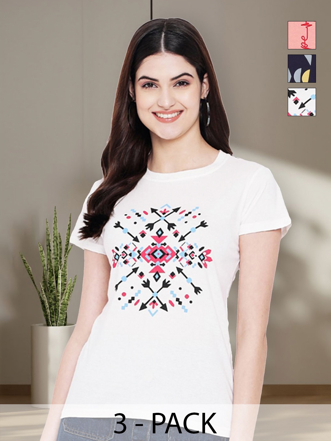 

Tromko Women Typography 3 Printed Applique T-shirt, Multi
