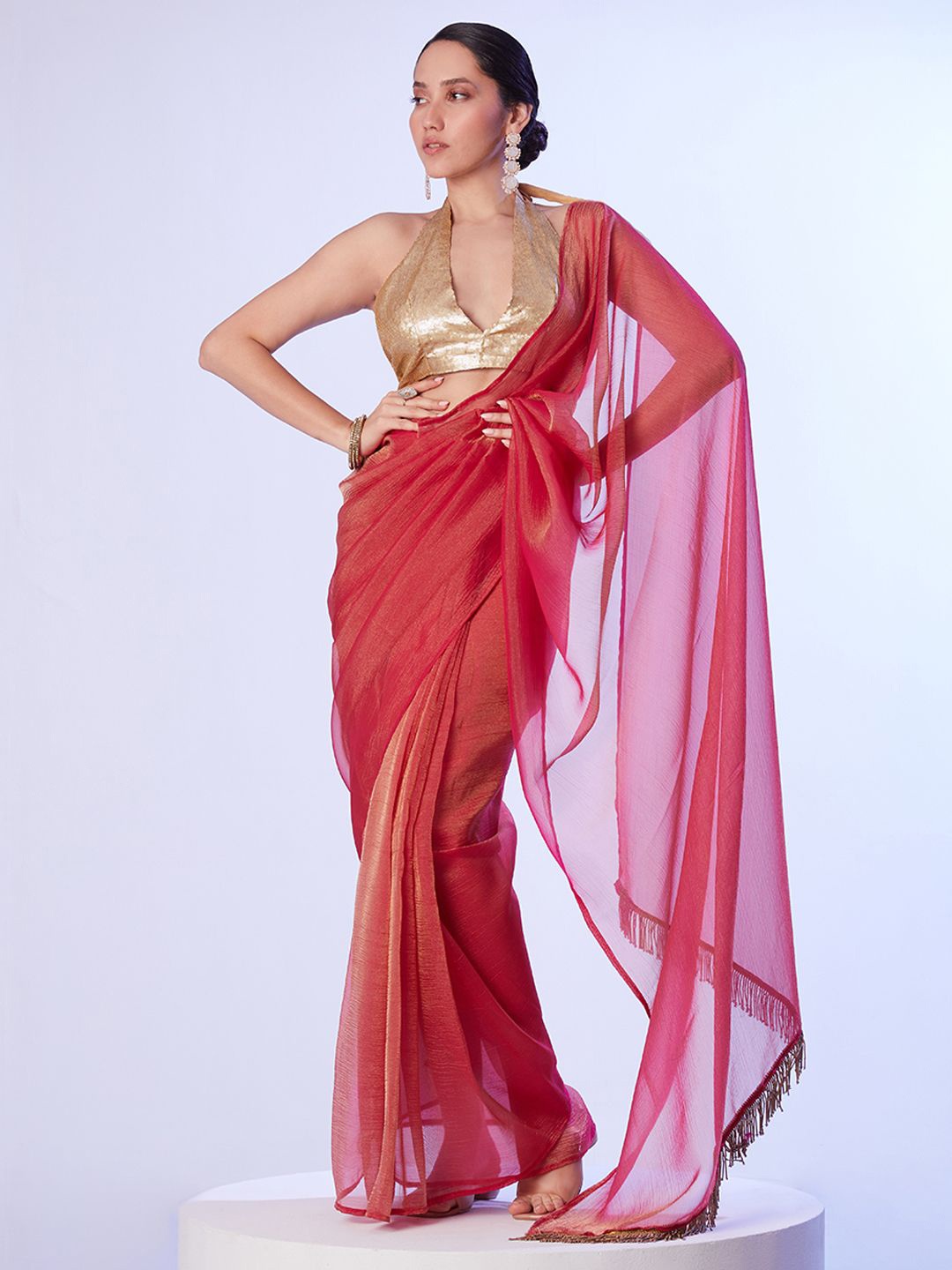 

Kalista Solid Pure Silk Saree, Red