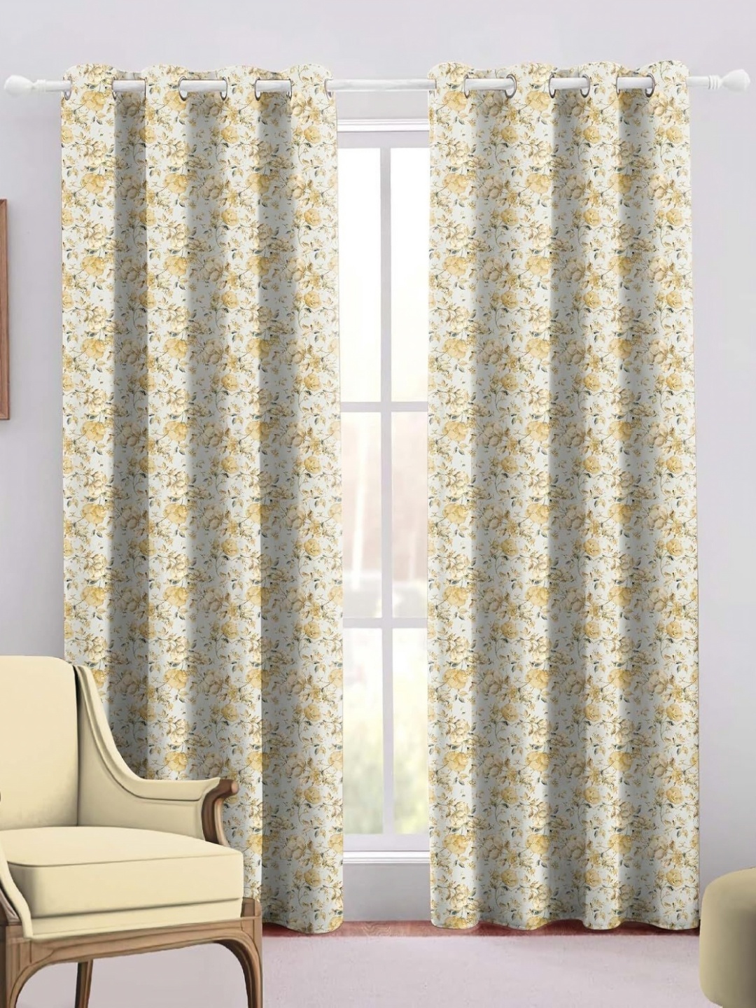 

Trance Home Linen Gold-Toned & White Floral Door Curtain