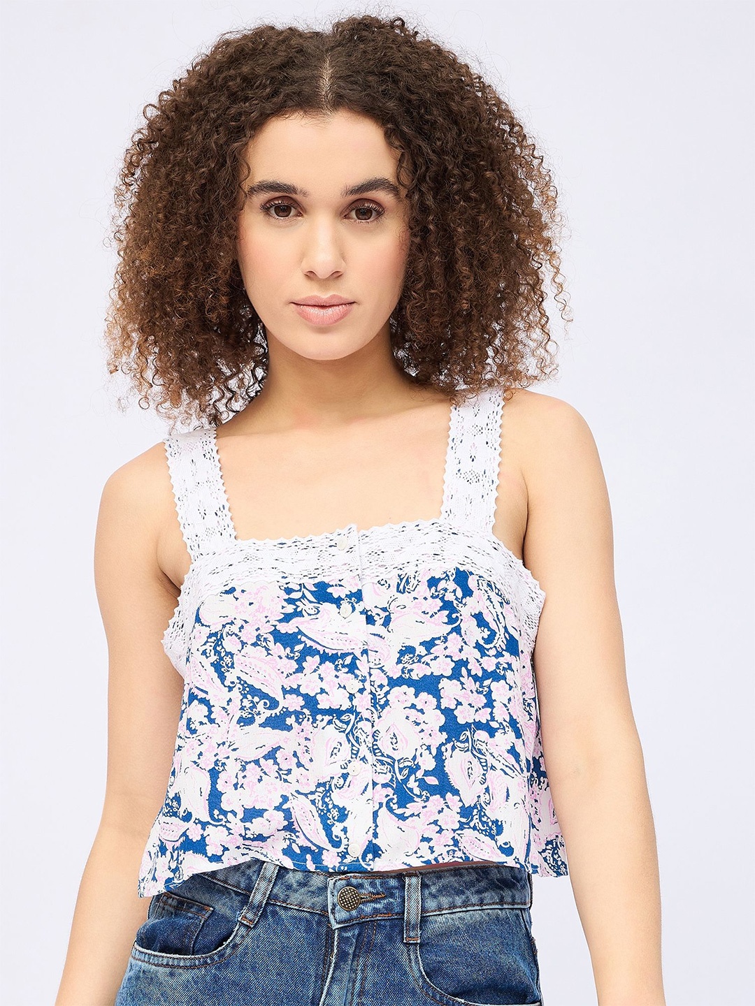 

DressBerry Floral Print Crop Top, Blue
