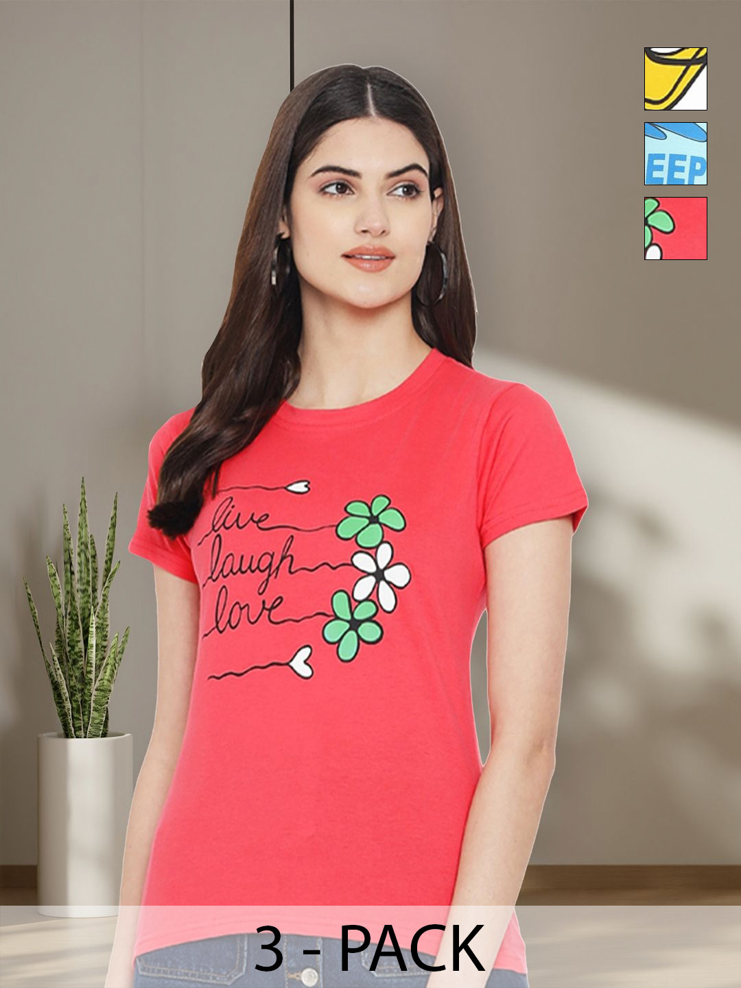 

Tromko Women Typography 3 Printed Applique T-shirt, Multi
