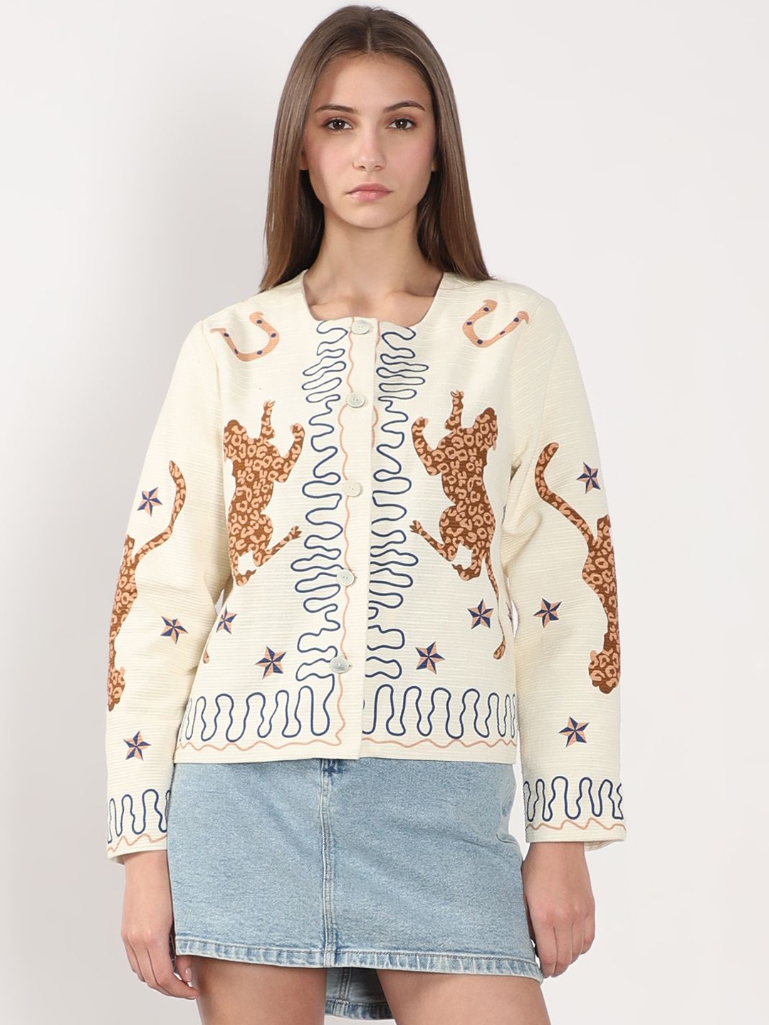 

Vero Moda Women Open Front Jacket with Embroidered, White