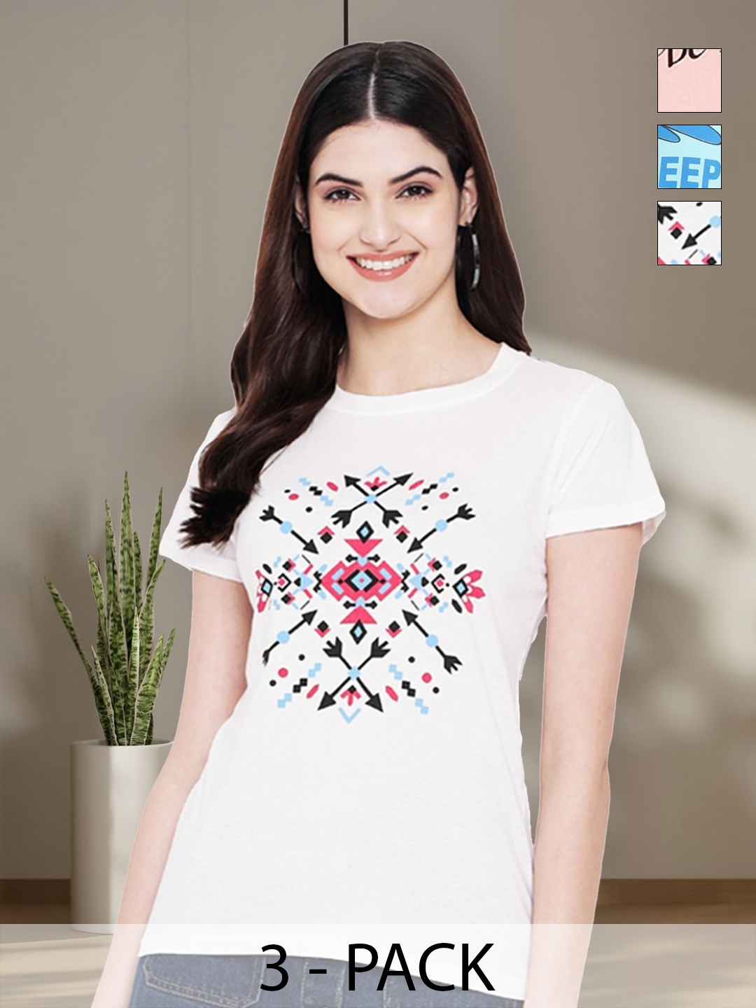 

Tromko Women Typography 3 Printed Applique T-shirt, Multi