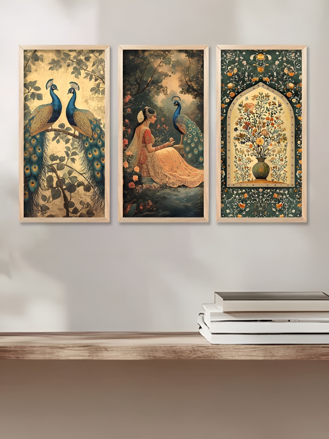 

WALLLANE Brown & Teal 3 Piece Wood Abstract Wall Paintings