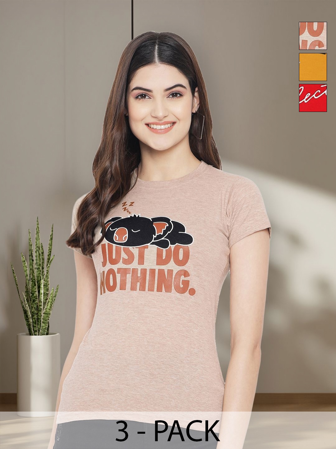 

Tromko Women Typography 3 Printed Applique T-shirt, Multi
