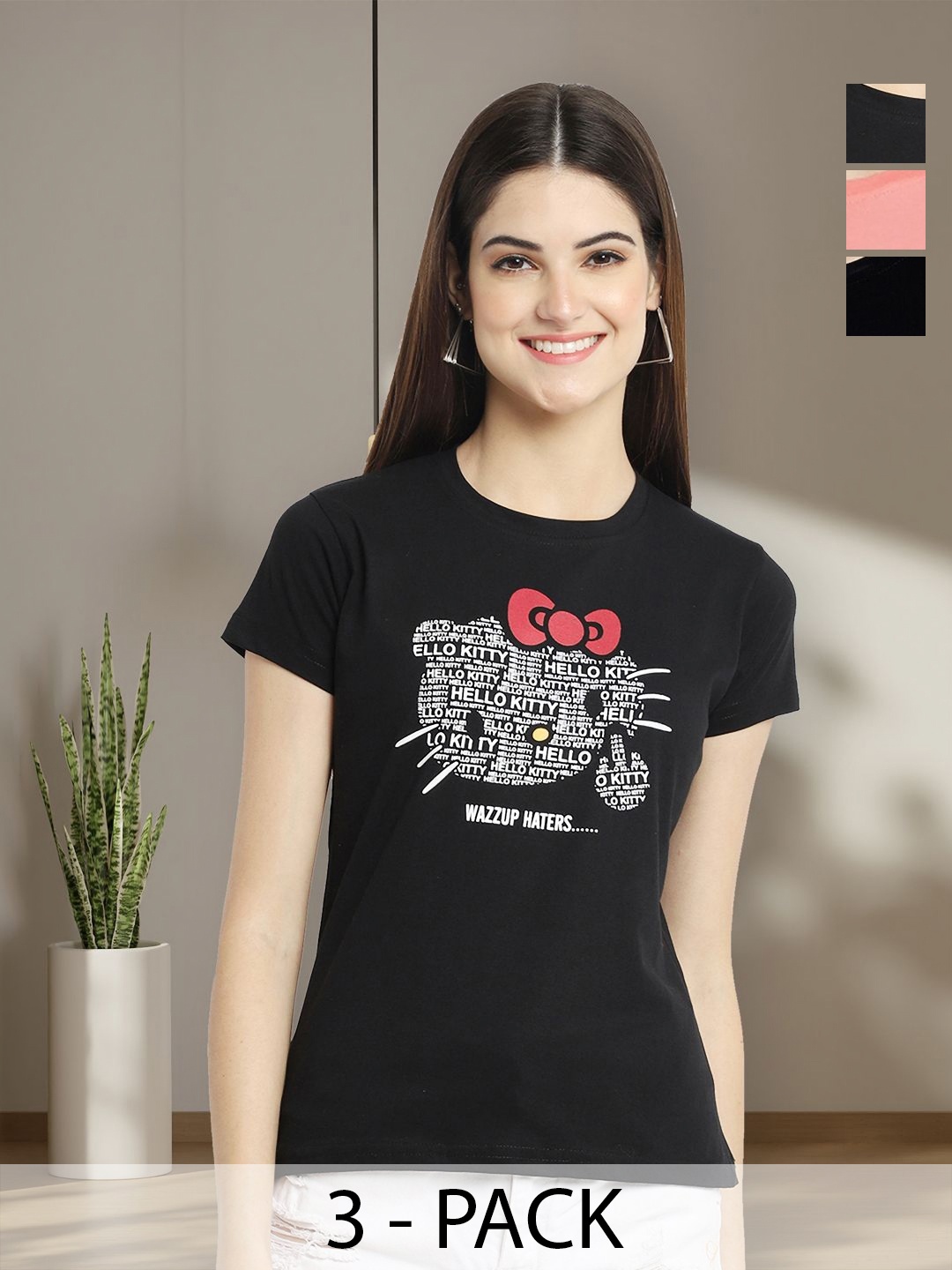 

Tromko Women Typography 3 Printed Applique T-shirt, Multi
