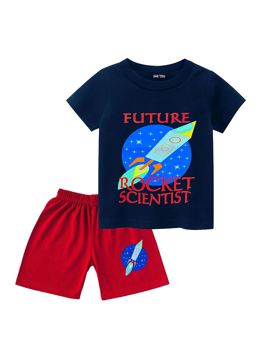 

FRENCH KLEIDER Infants Printed Round Neck Pure Cotton T-shirt With Shorts, Navy blue