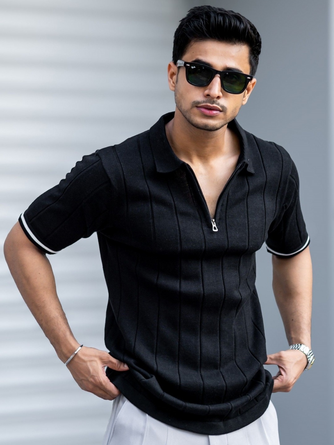 

Maniac Men Polo Collar Pockets Slim Fit T-shirt, Black
