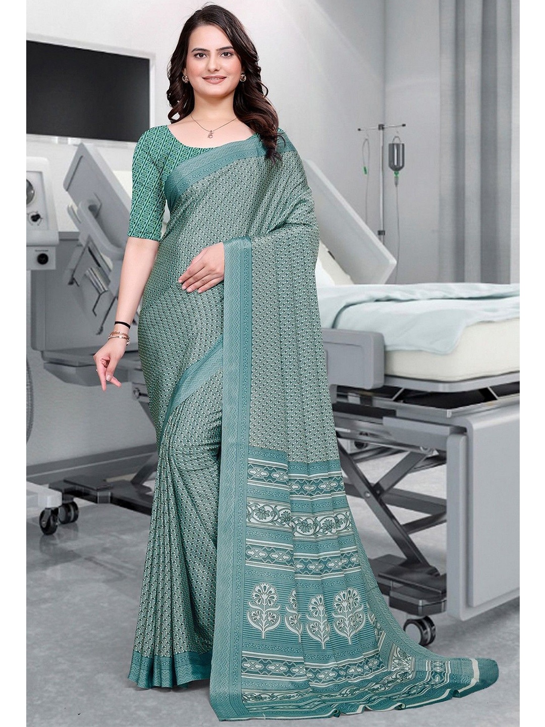 

K 5 Fashion Ethnic Motifs Pure Crepe Saree, Sea green