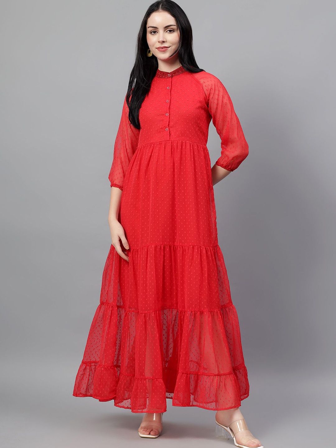 

BAESD Puff Sleeve Fit & Flare Maxi Dress, Red