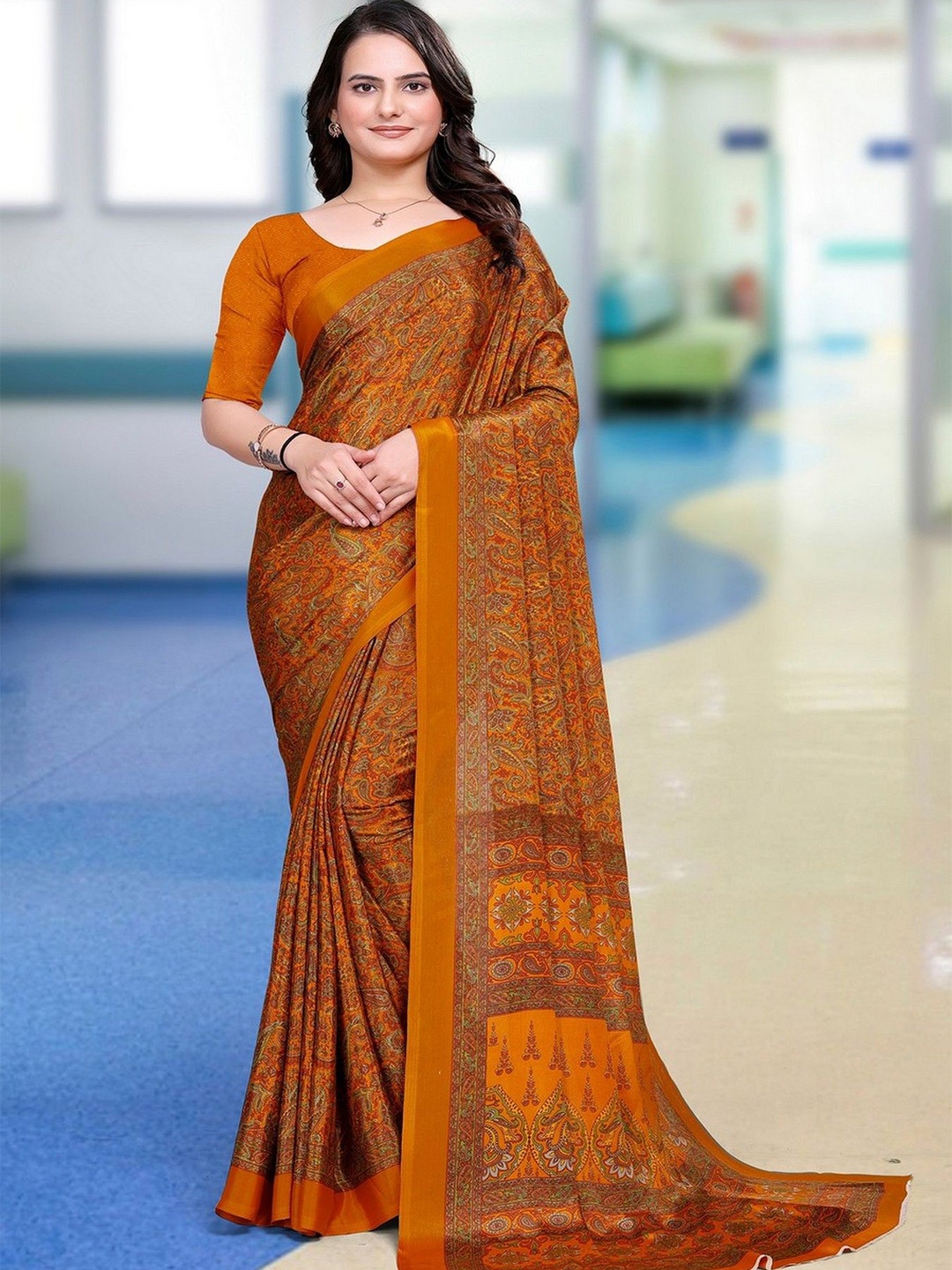 

K 5 Fashion Ethnic Motifs Pure Crepe Saree, Mustard