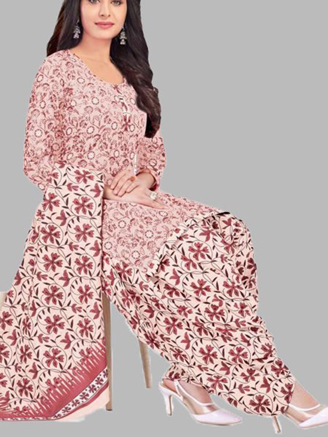 

SIMPLYETHNIC Floral Printed Unstitched Dress Material, Peach