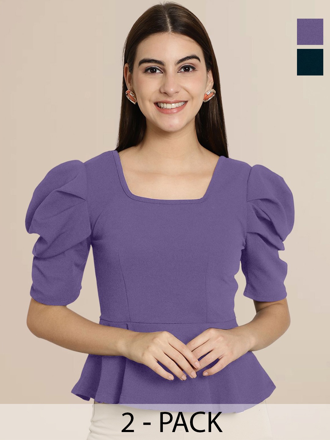 

Tromko Women Pack of 2 Puff Sleeve Top, Purple