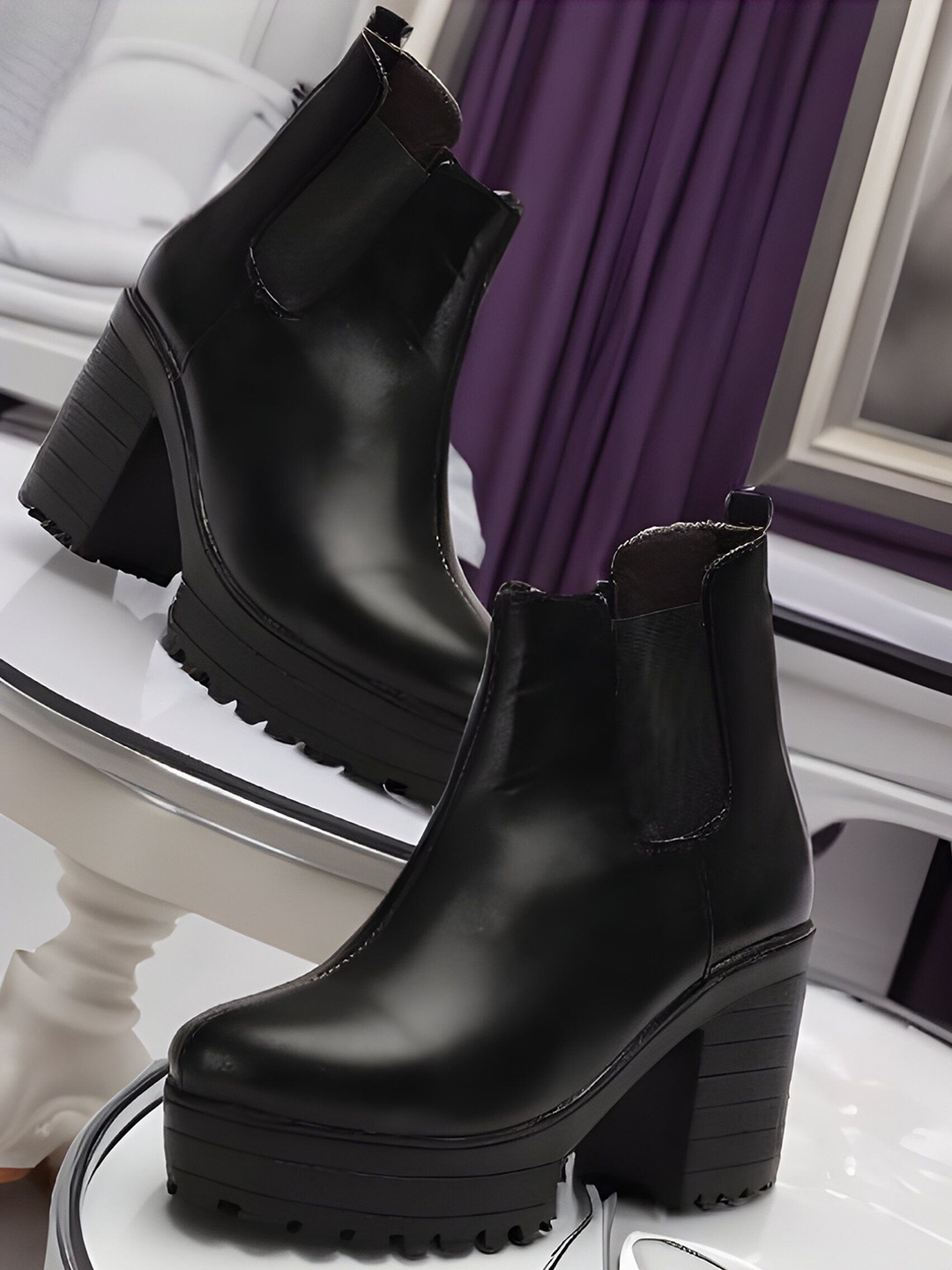 

Kliev Paris Women High Heeled Ankle Chelsea Boots, Black