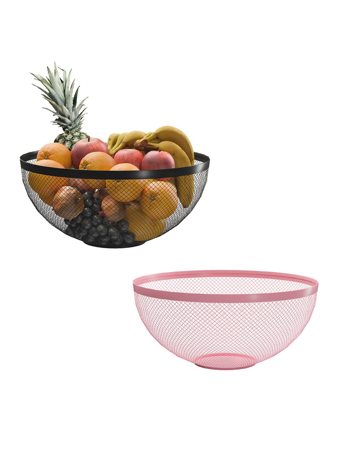 

Kuber Industries Black & Pink 2 Pieces Metal Fruit and Vegetable Baskets