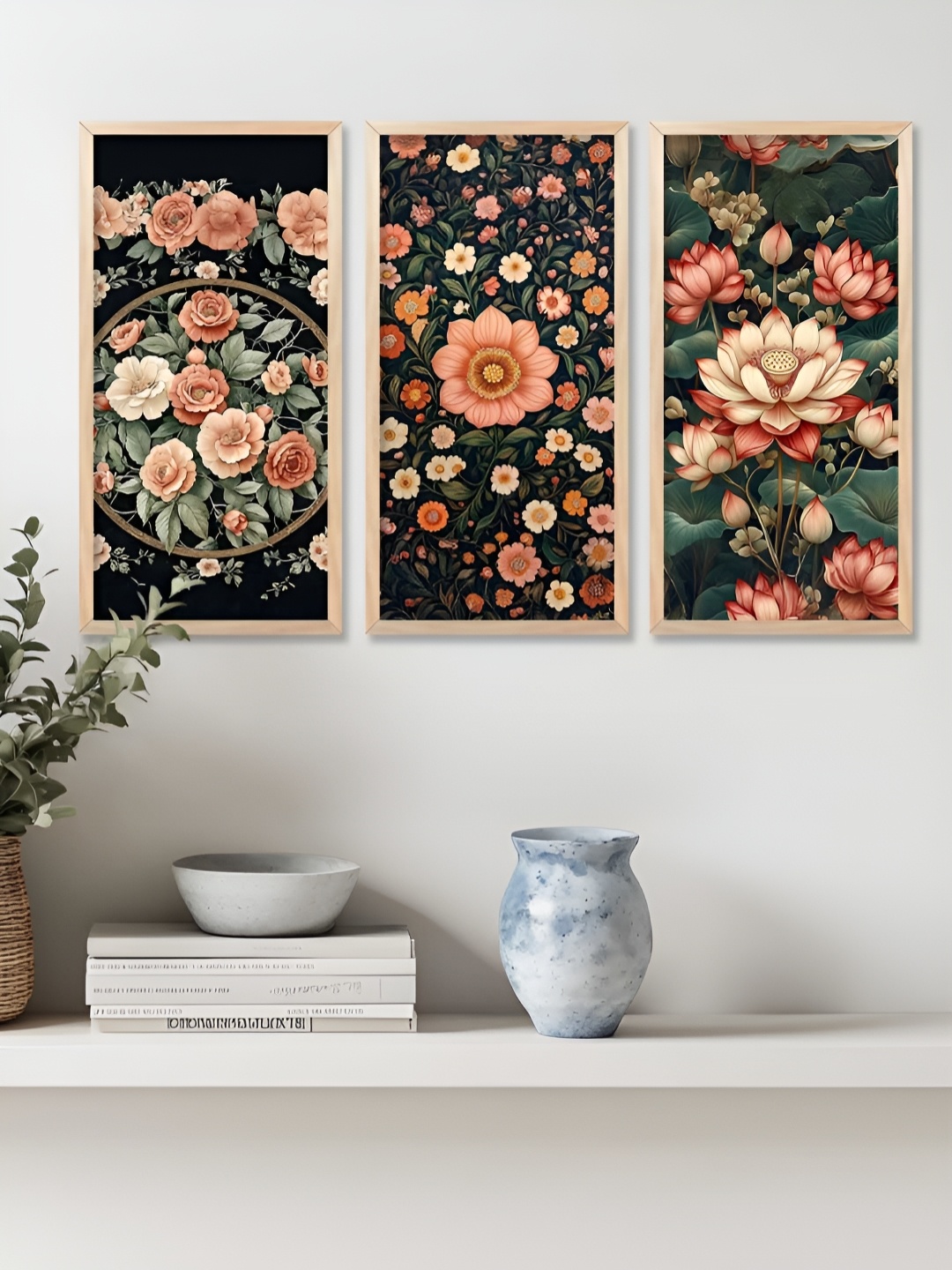 

WALLLANE Green & Black 3 Piece Wood Abstract Wall Paintings