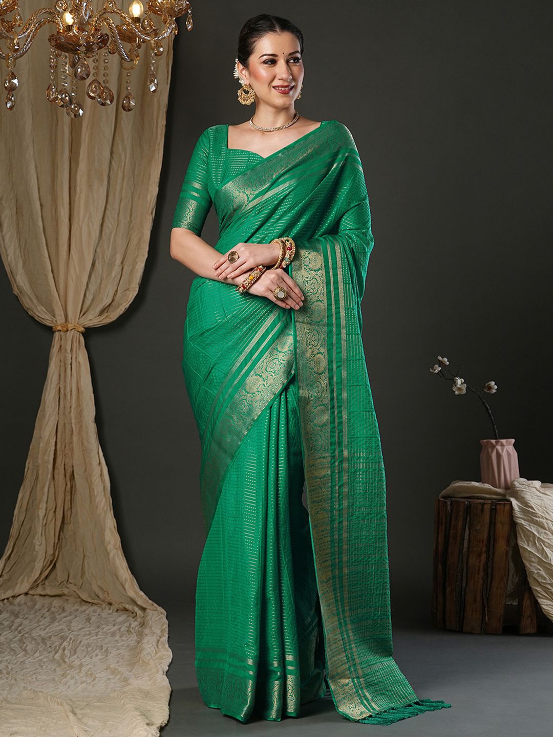 

Anouk Woven Design Zari Banarasi Saree, Teal