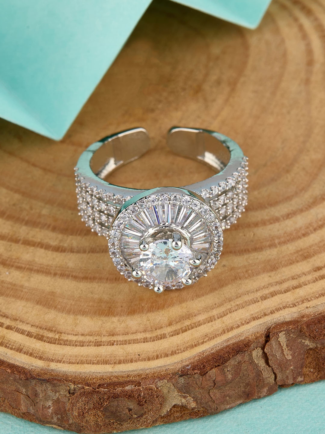 

TKRB SALES 925 Sterling Silver Rhodium-Plated Cubic Zirconia Adjustable Finger Ring