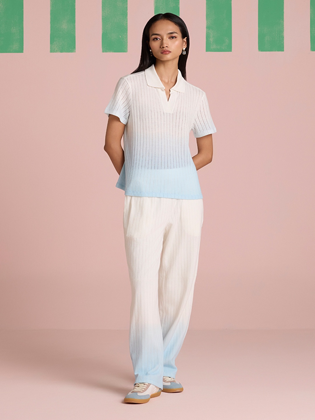 

Muvazo Ombre Shirt Collar Top With Trousers Co-Ords, Blue