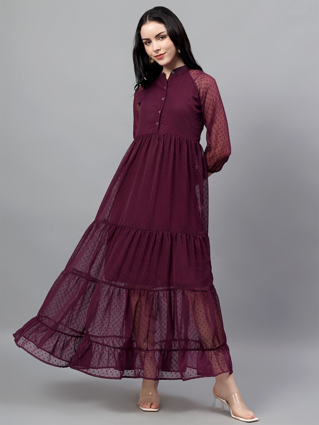 

Bright Nex Puff Sleeve Fit & Flare Maxi Dress, Purple