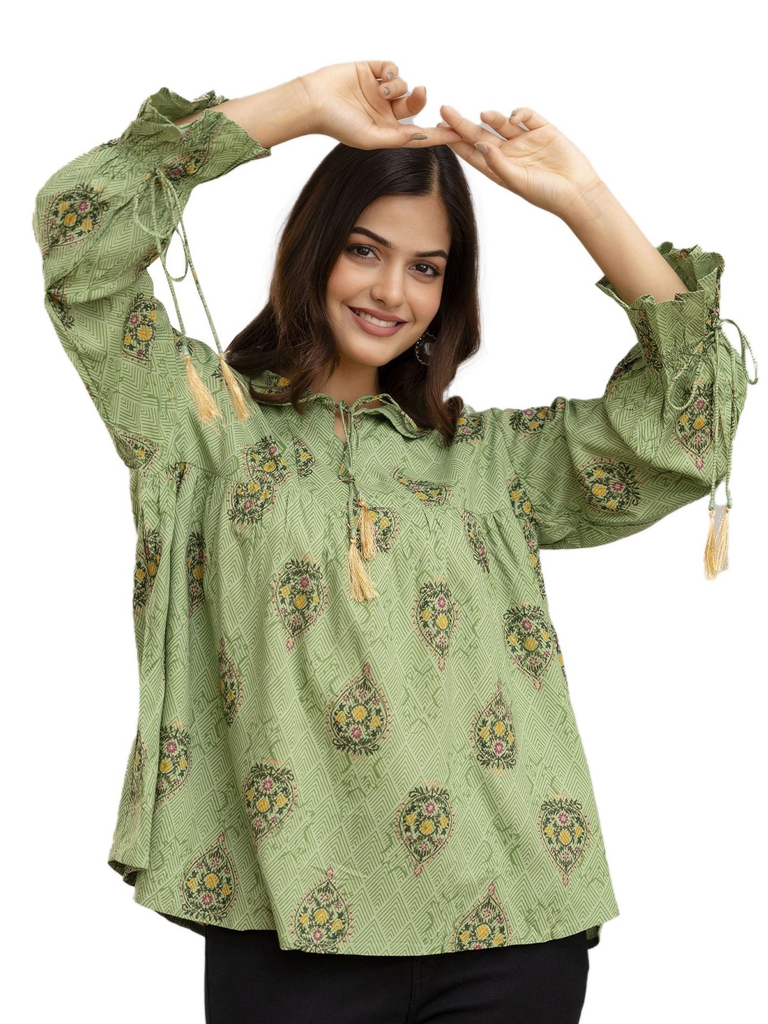 

DMP FASHION Print Tie-Up Neck Top, Lavender