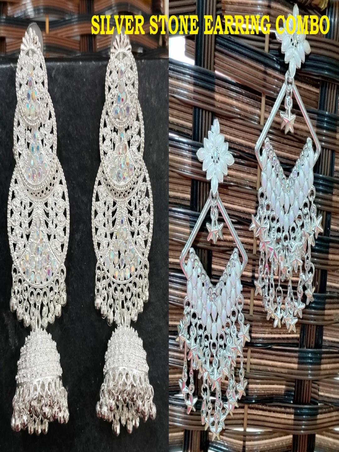 

JMBW INTERNATIONAL Silver-Plated Artificial Beaded Contemporary Shaped Drop Earrings