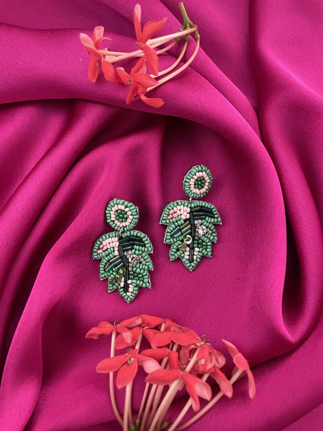 

Digital Dress Room Leaf Shaped Drop Earrings, Multi