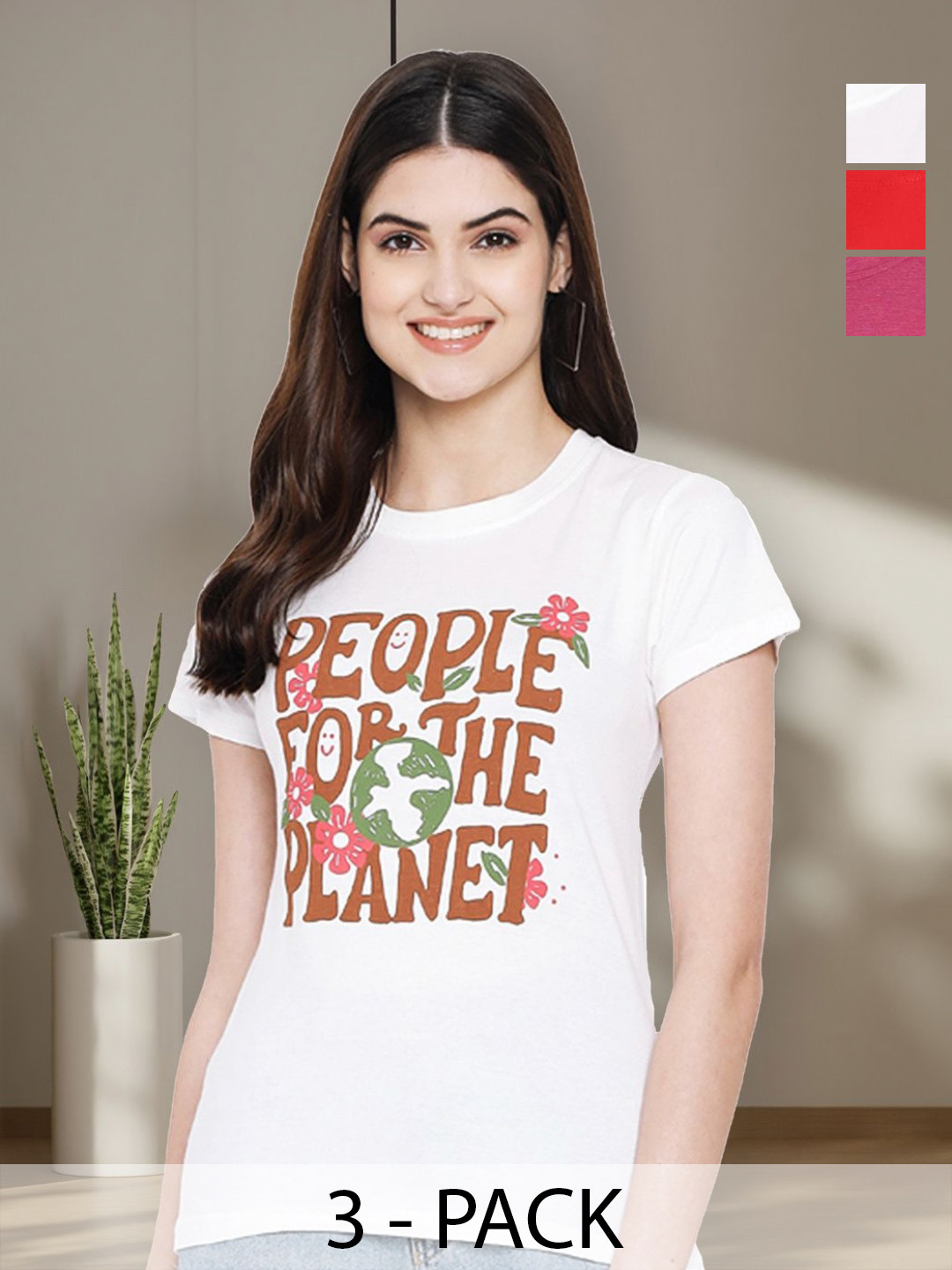

Tromko Women Typography 3 Printed Applique T-shirt, Multi