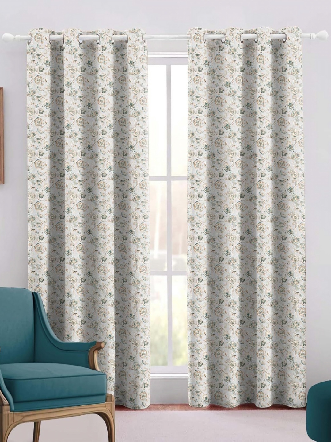 

Trance Home Linen Teal & Off White Floral Door Curtain