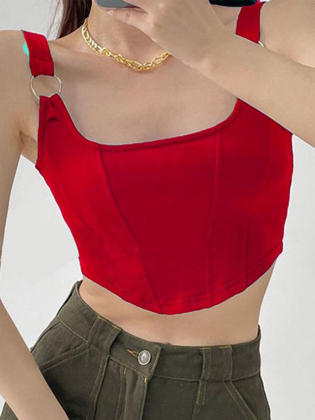 

Projas Sweetheart Neck Crop Top, Red