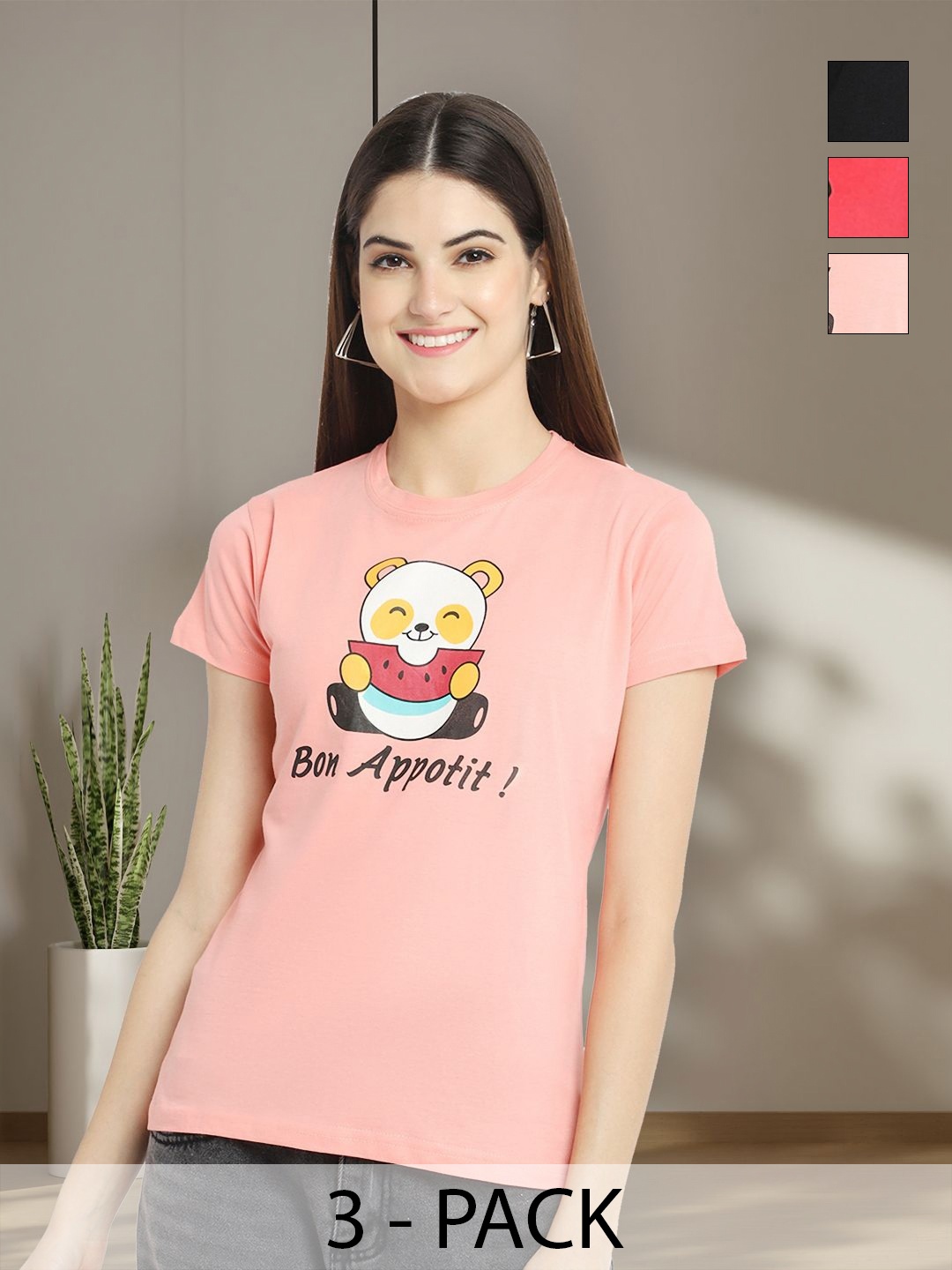 

Tromko Women Typography 3 Printed Applique T-shirt, Multi