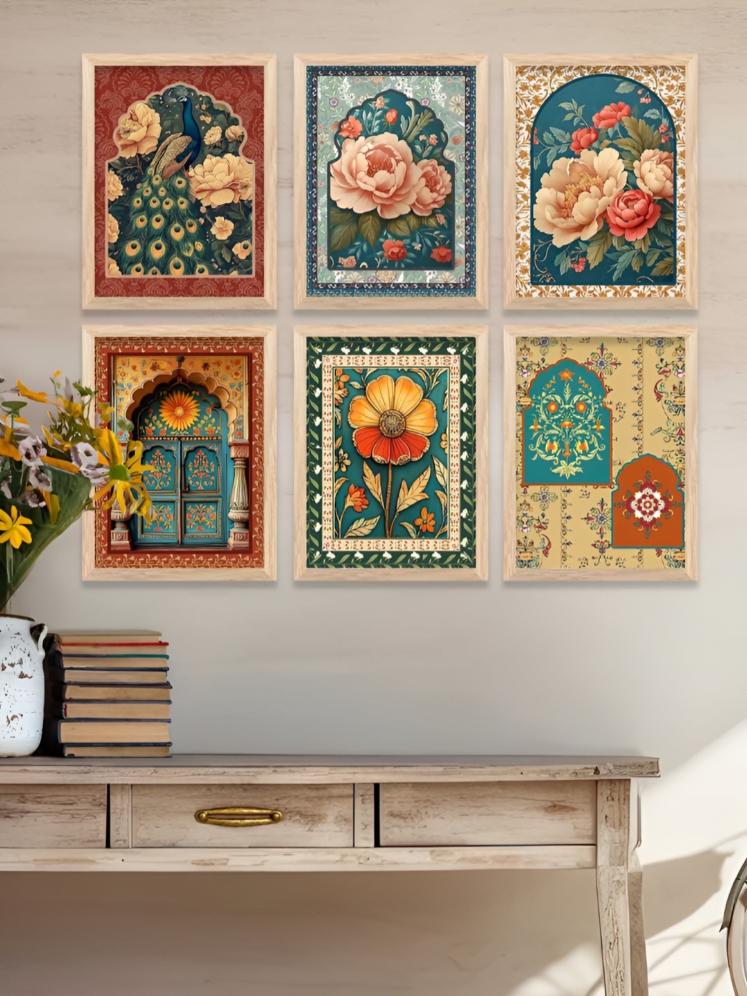 

WALLLANE Brown & Green 6 and more Piece Wood Abstract Wall Paintings