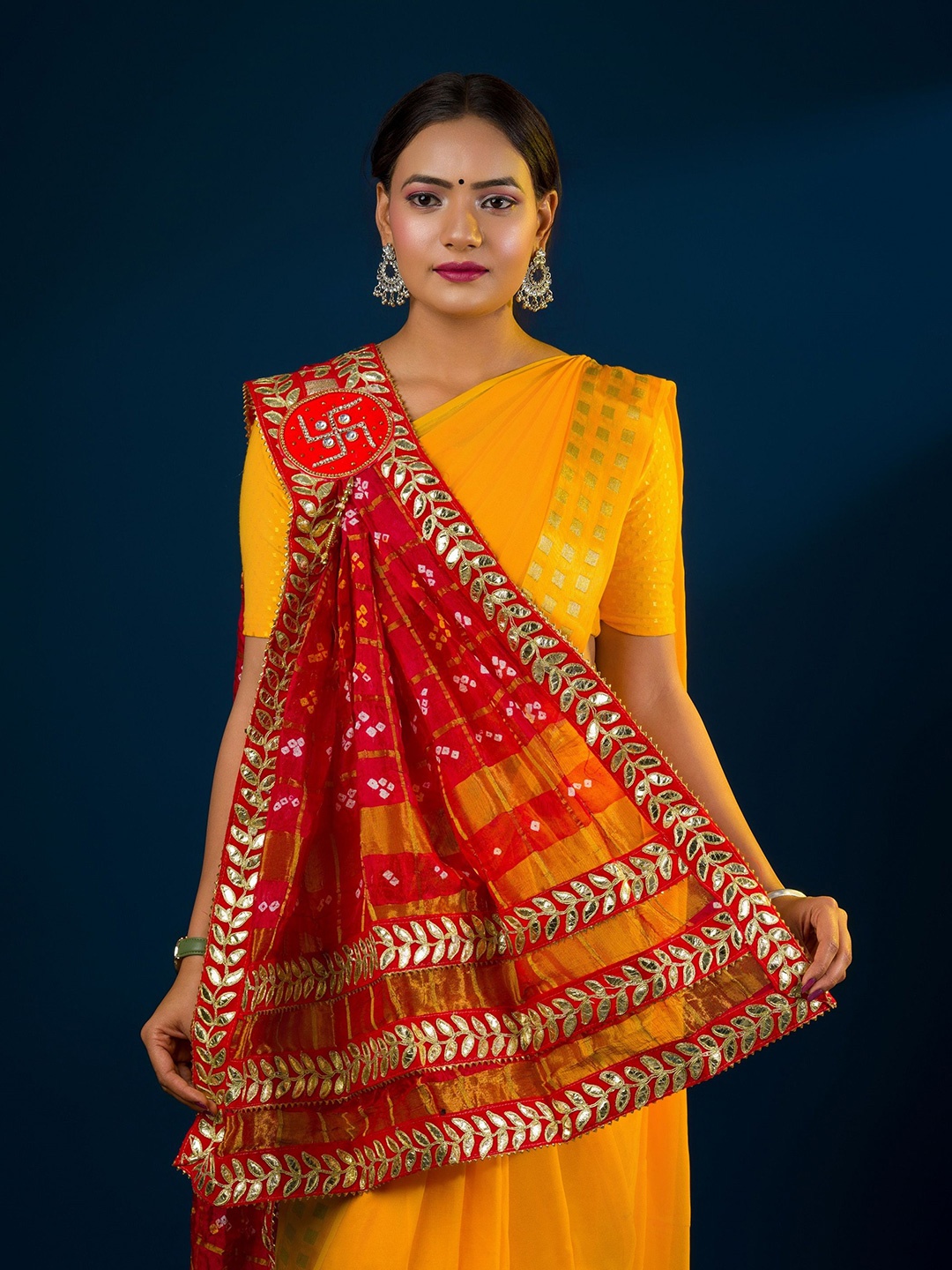 

KCPC BANDHANI Printed Art Silk Bandhani Dupatta, Red