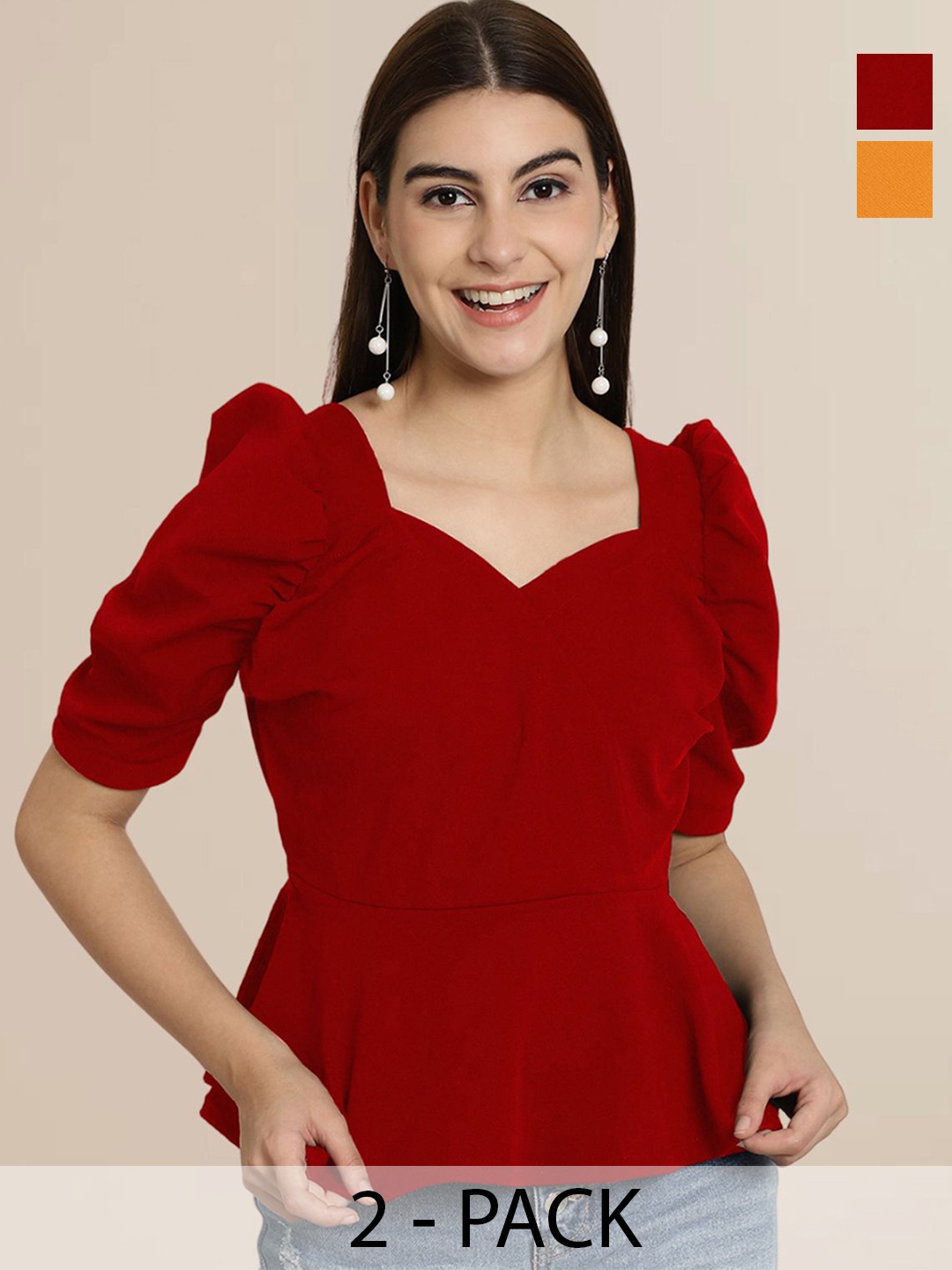 

Tromko Sweetheart Neck Puff Sleeve Top, Multi