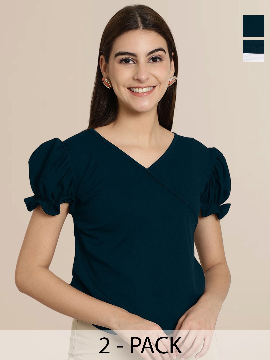

Tromko Women Pack of 2 Puff Sleeve Top, Multi